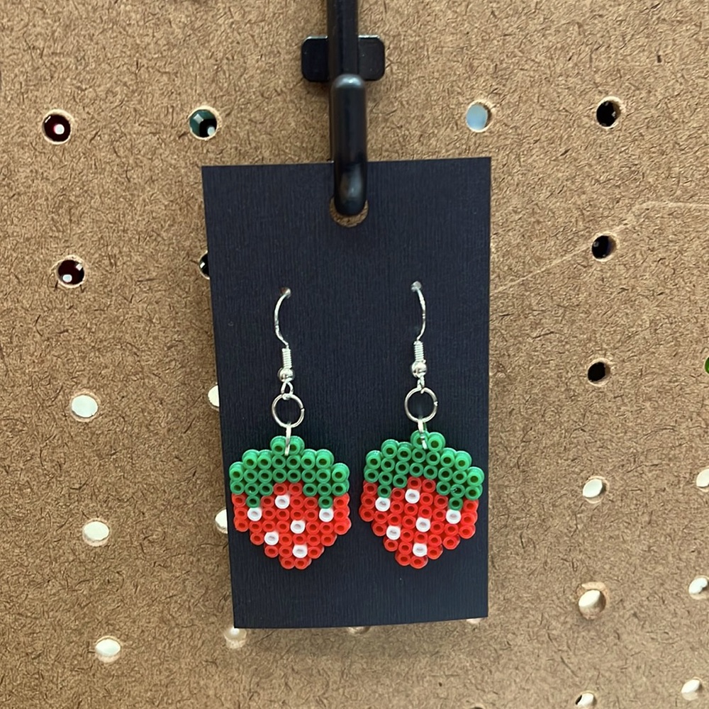 Strawberry perler bead earrings